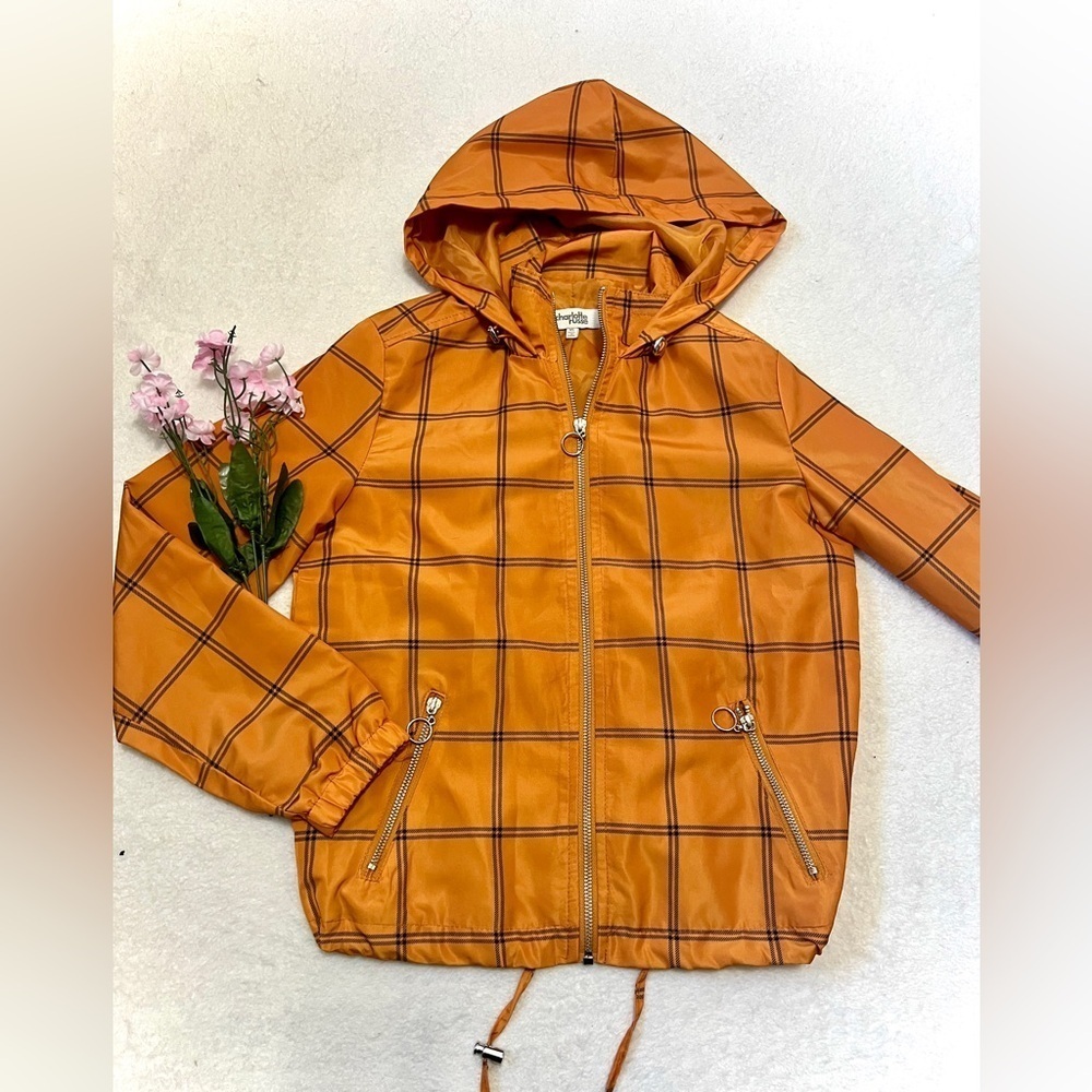 Charlotte Russe Mustard Plaid Windbreaker Jacket - Size XS
